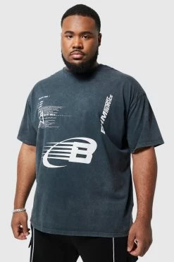 Outlet 🎉 Plus Oversized Washed Graphic T-shirt Grey ❤️