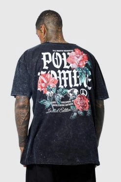 Hot Sale 🎉 Oversized Floral Acid Wash Graphic T-shirt Black 🔔
