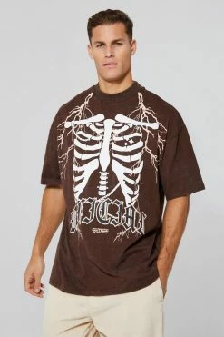 Deals ✔️ Tall Oversized Washed Puff Print T-shirt Chocolate 🧨