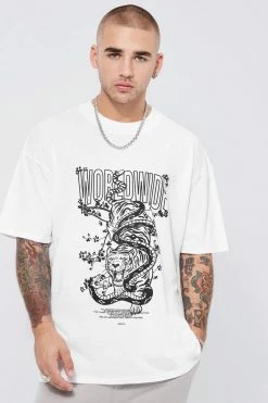 Outlet 😀 Oversized Extended Neck Tiger Print T-shirt White 💯